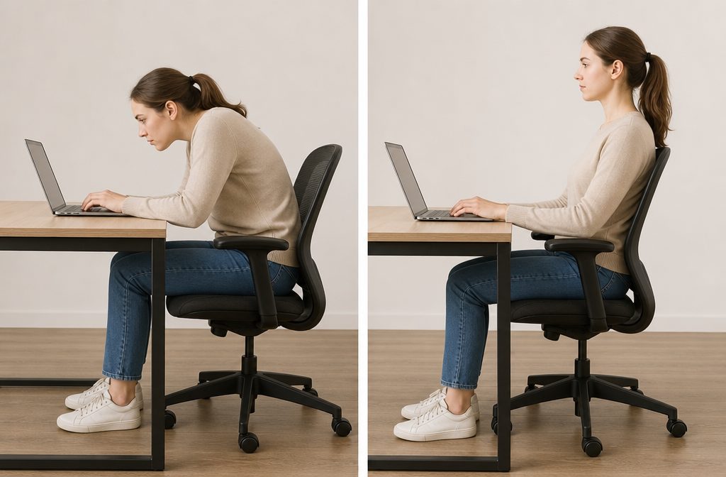 Vergleich gekrümmte vs. aufrechte Sitzhaltung